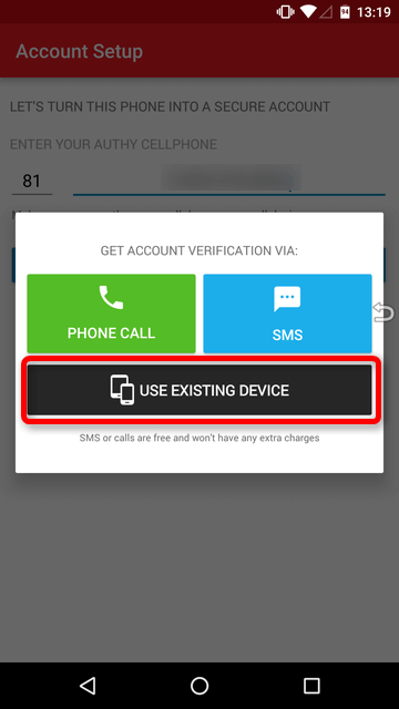 Authy USE EXISTING DEVICE